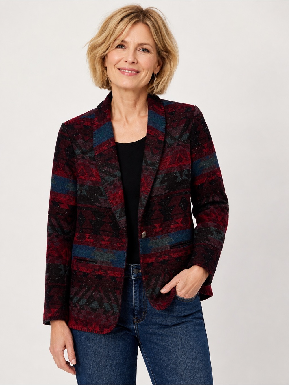 Coldwater Creek Petite Large Southwestern/patchwork jacquard blazer size L